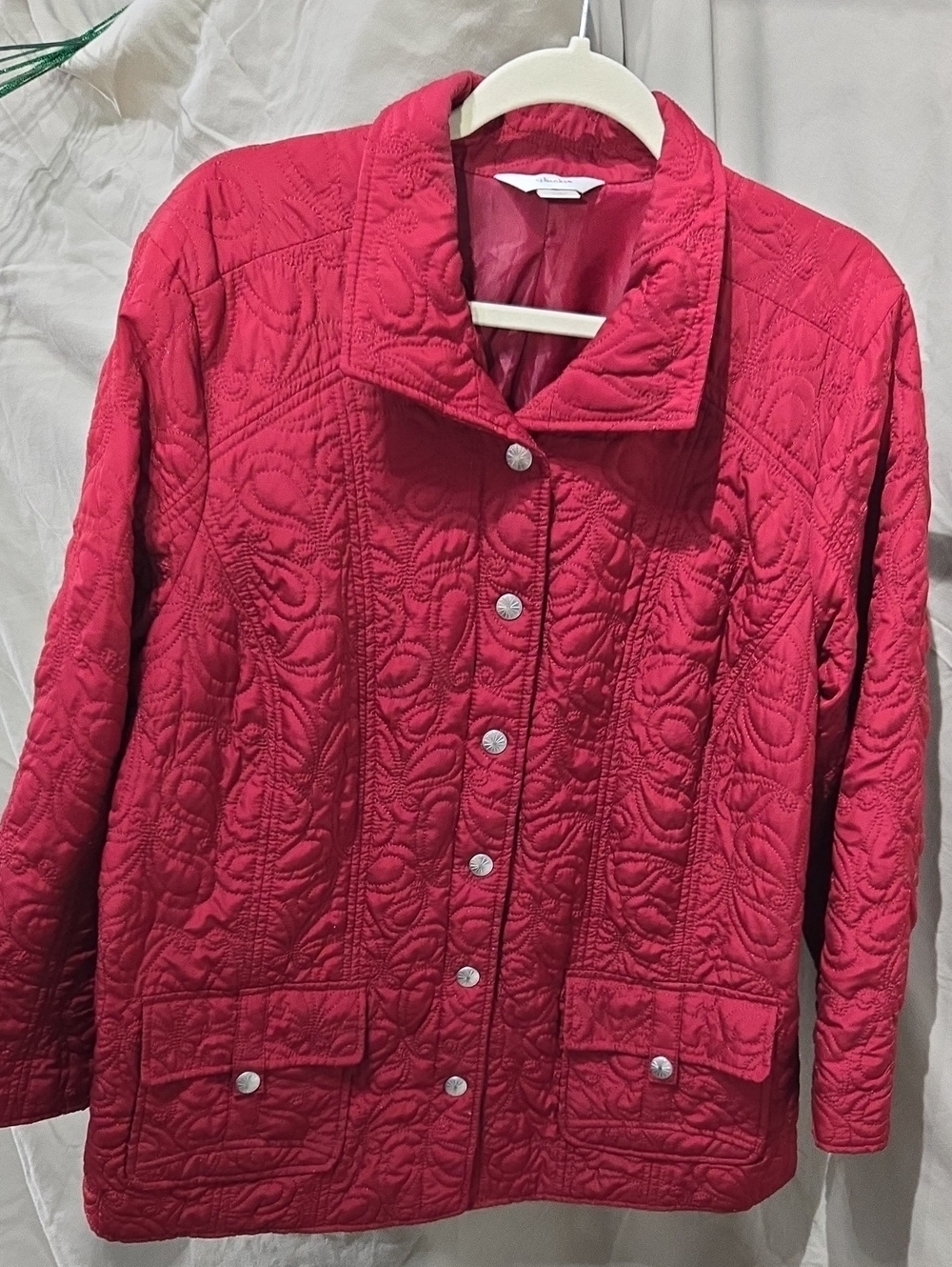 CJ Banks Quilted Hot Pink Button-Front Jacket